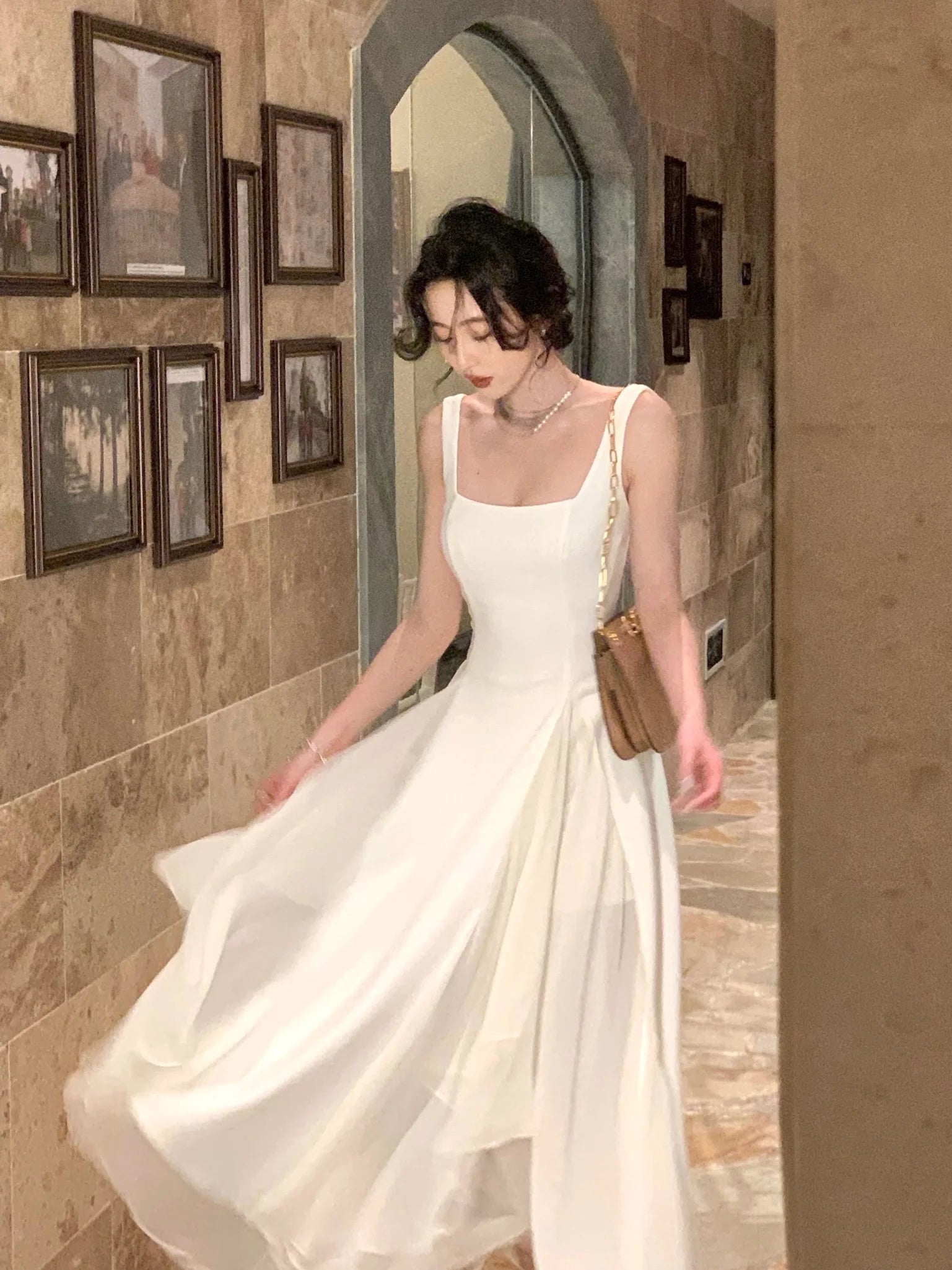 Elegant White Midi Dress with Ruffles for Summer Parties - Image 6