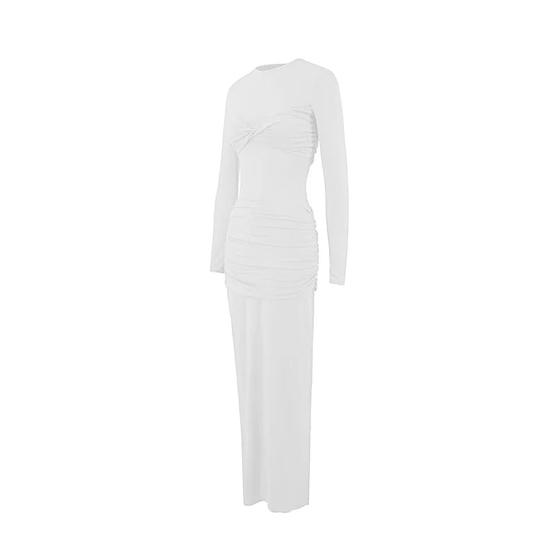 Elegant Pleated Long Sleeve Slim Fit Dress for Women - Image 22