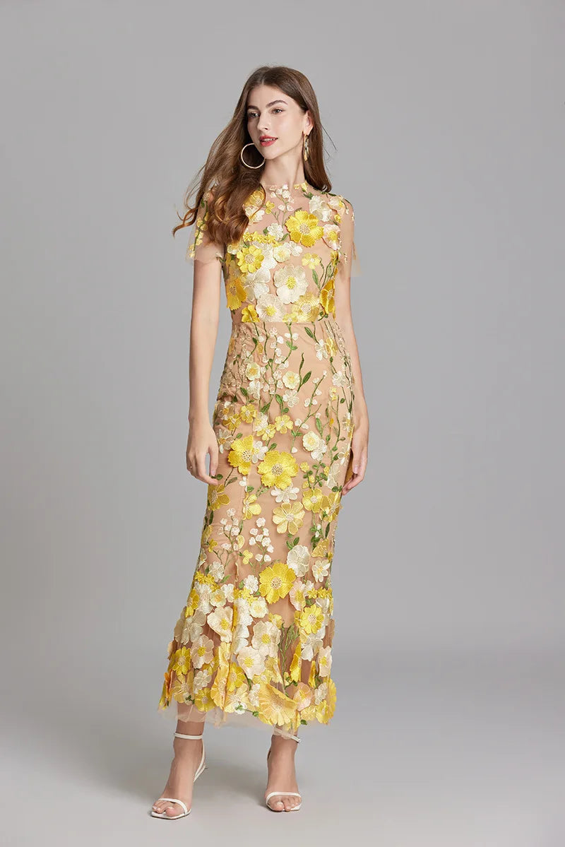Embroidered 3D Flower Mesh Waist Bag & Dress Collection - Image 35