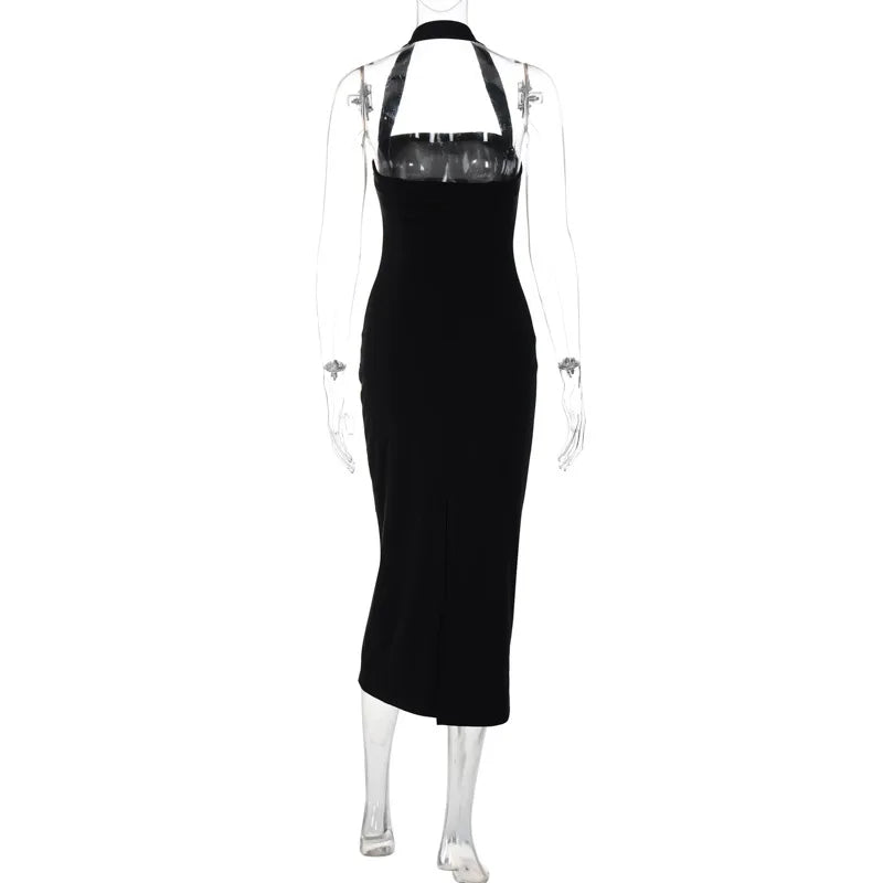 Elegant Backless One-Shoulder Black Bodycon Evening Dress - Image 13
