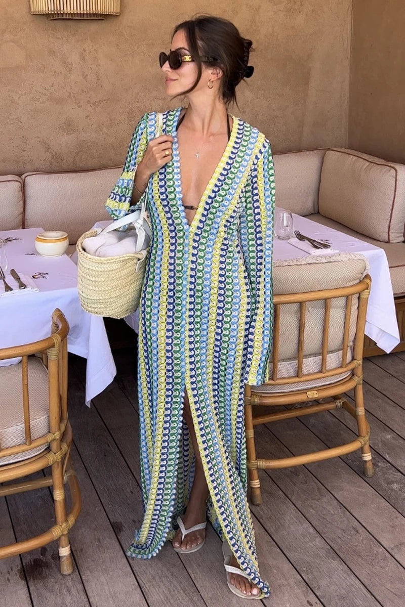 Elegant Deep V Neck Bohemian Maxi Dress for Women - Image 10