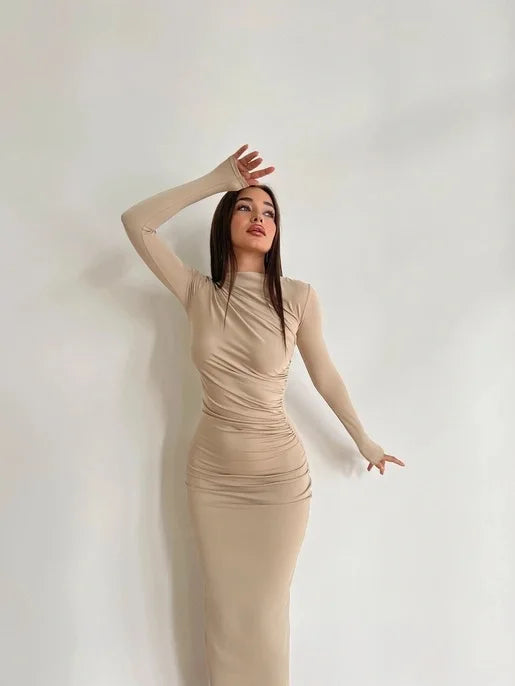Elegant Slim Fit Slash Neck Long Sleeve Dress - Image 42