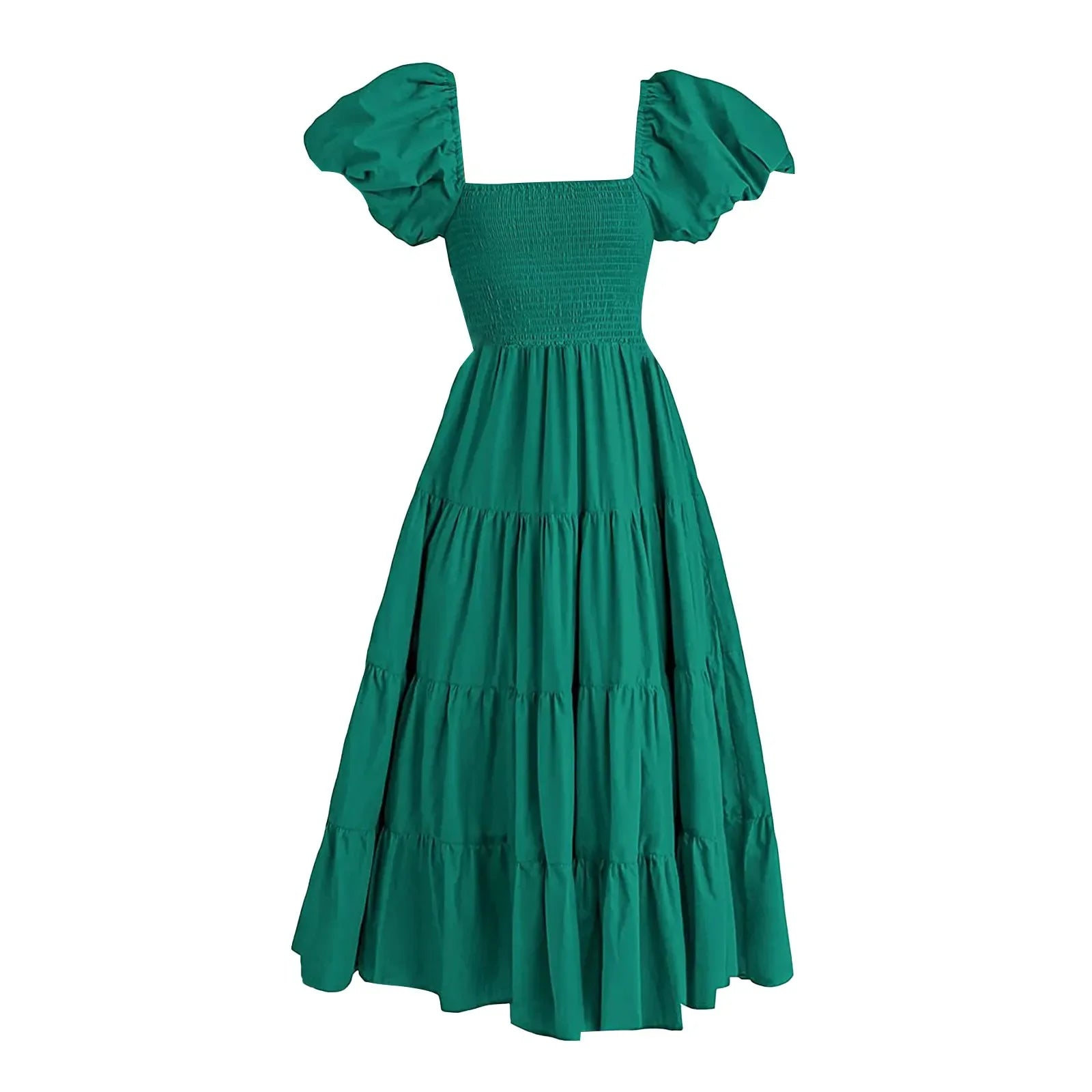 Floral High Waist Puffed Sleeve Summer Dress for Girls - Image 14