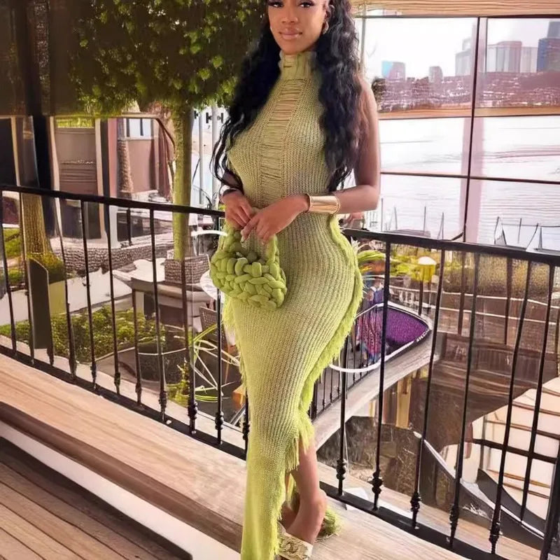 Summer Hollow Out Tassel Maxi Dress - Sleeveless Bodycon
