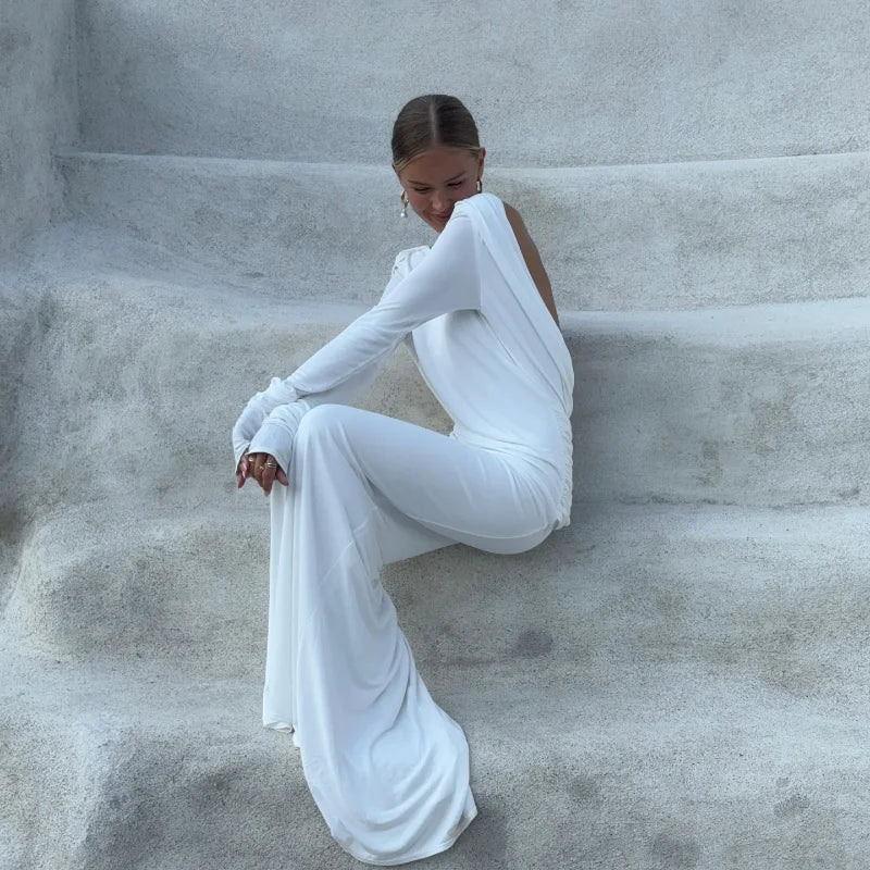 Elegant Backless White Long Sleeve Slim Fit Dress - Image 20