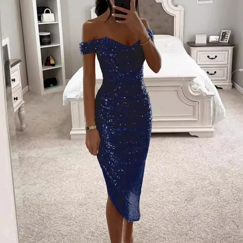 Elegant Asymmetrical Glitter Bodycon Party Dress for Women - Image 7