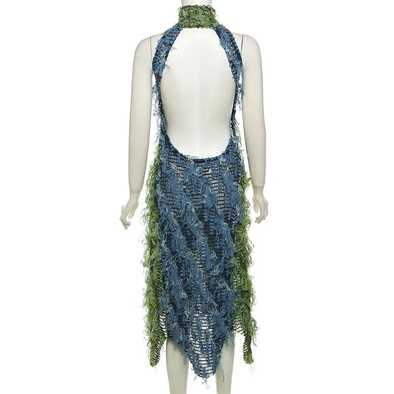 Chic Backless Tassel Mesh Maxi Dress for Parties - Image 6