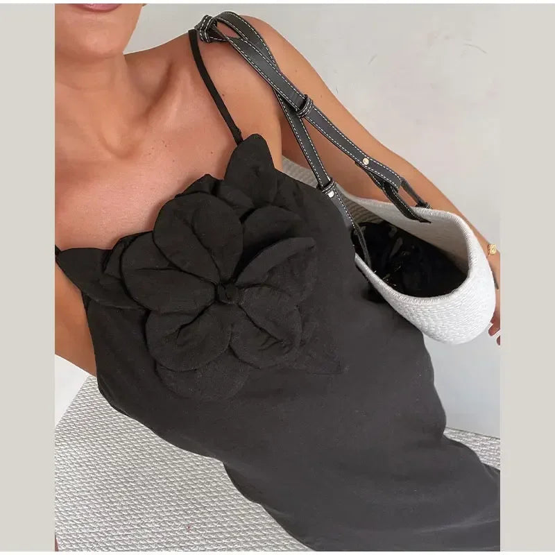 Elegant Cotton Linen Split Maxi Dress with 3D Flowers - Image 21