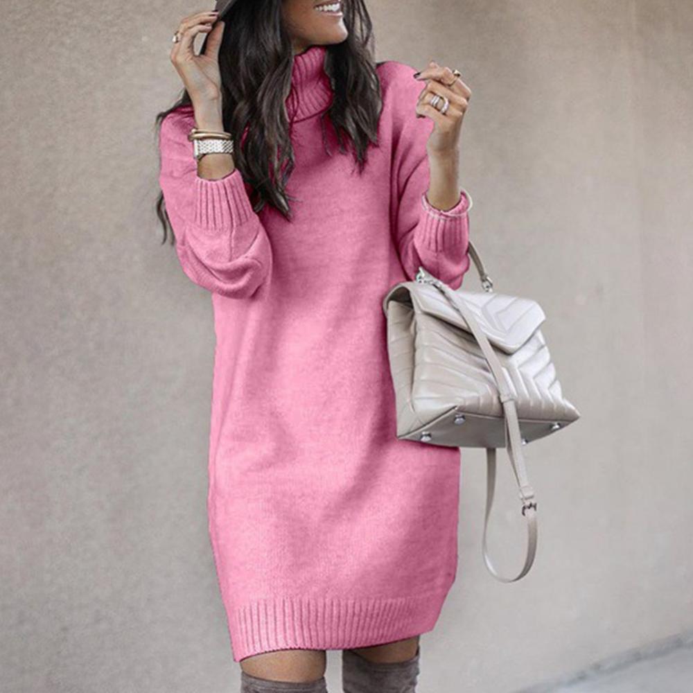 Warm Loose Knee-Length Turtleneck Sweater Dress for Women - Image 16