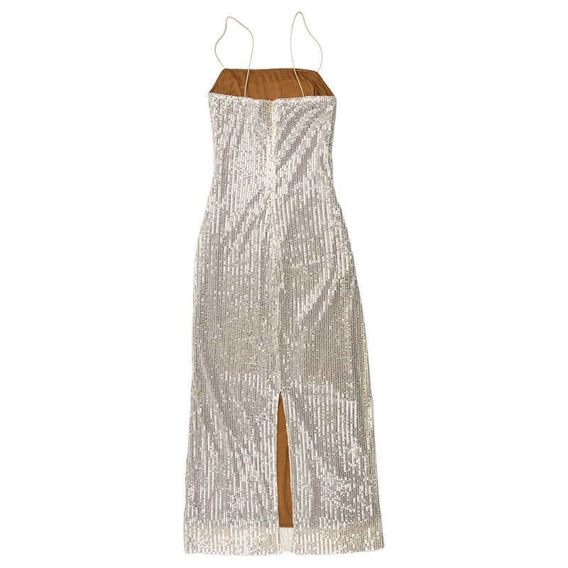 Sparkling Sleeveless Maxi Dress with Elegant Split for Parties - Image 51
