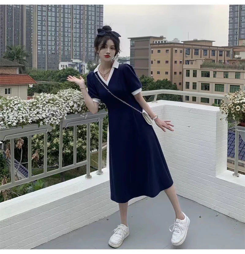 Chic Women's V-Neck A-Line Summer Dress with Patchwork - Image 19