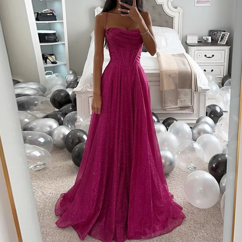 Elegant Off Shoulder Pleated Long Mesh Evening Dress - Image 5