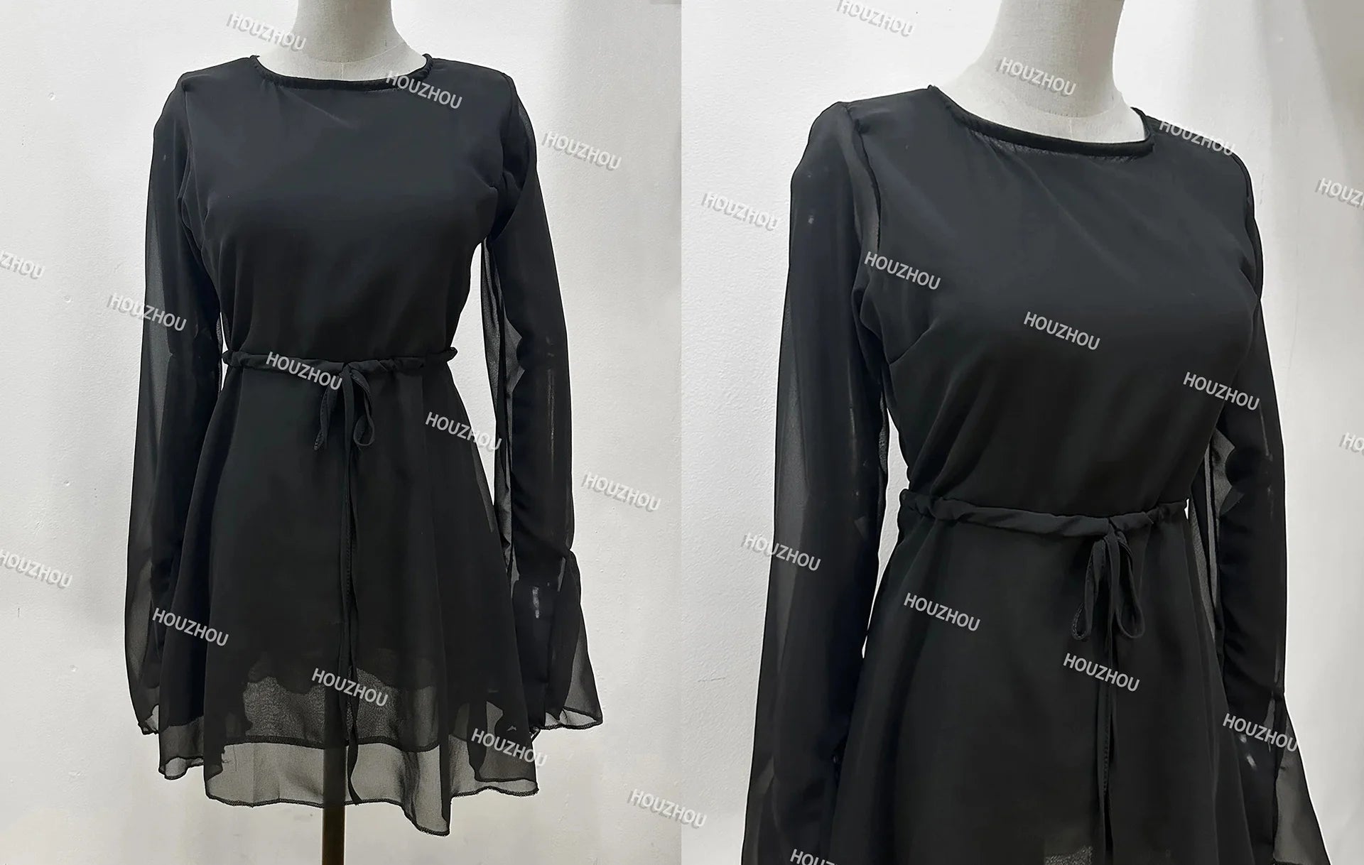 Elegant Backless Black Mini Dress with Lace-Up Detailing - Image 9