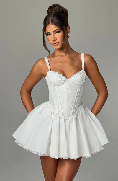 Women's Lace Trim Sleeveless A-Line Corset Mini Dress - Image 7
