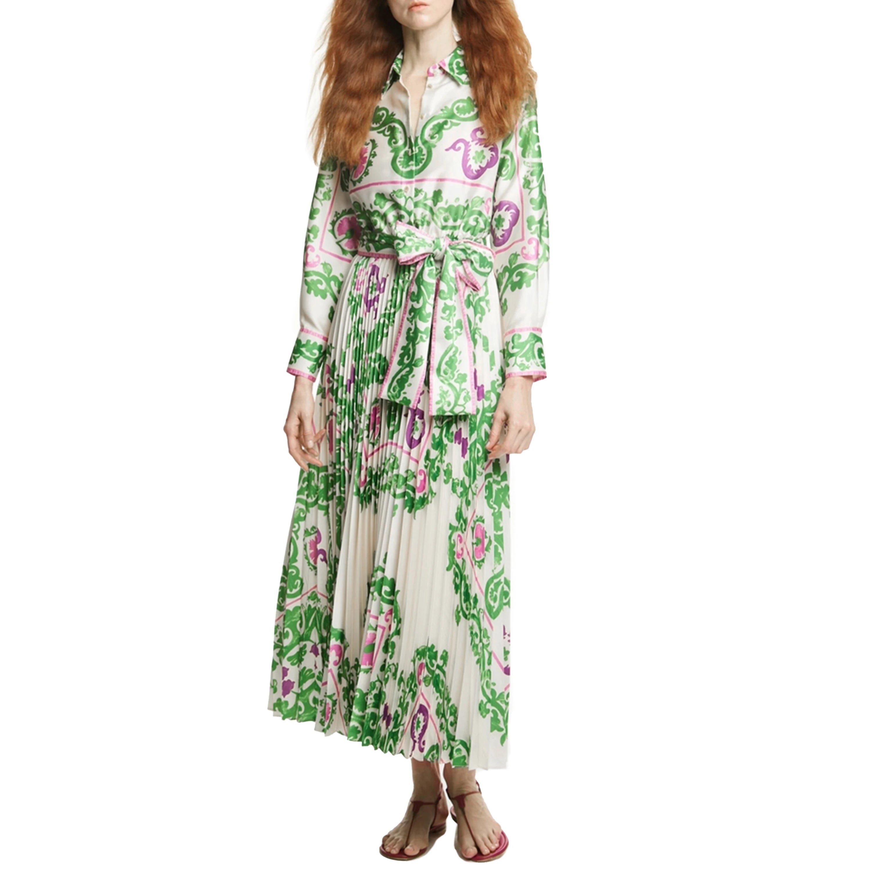 Casual Retro Long Sleeve Shirt Dress with Belt Hem - Image 3