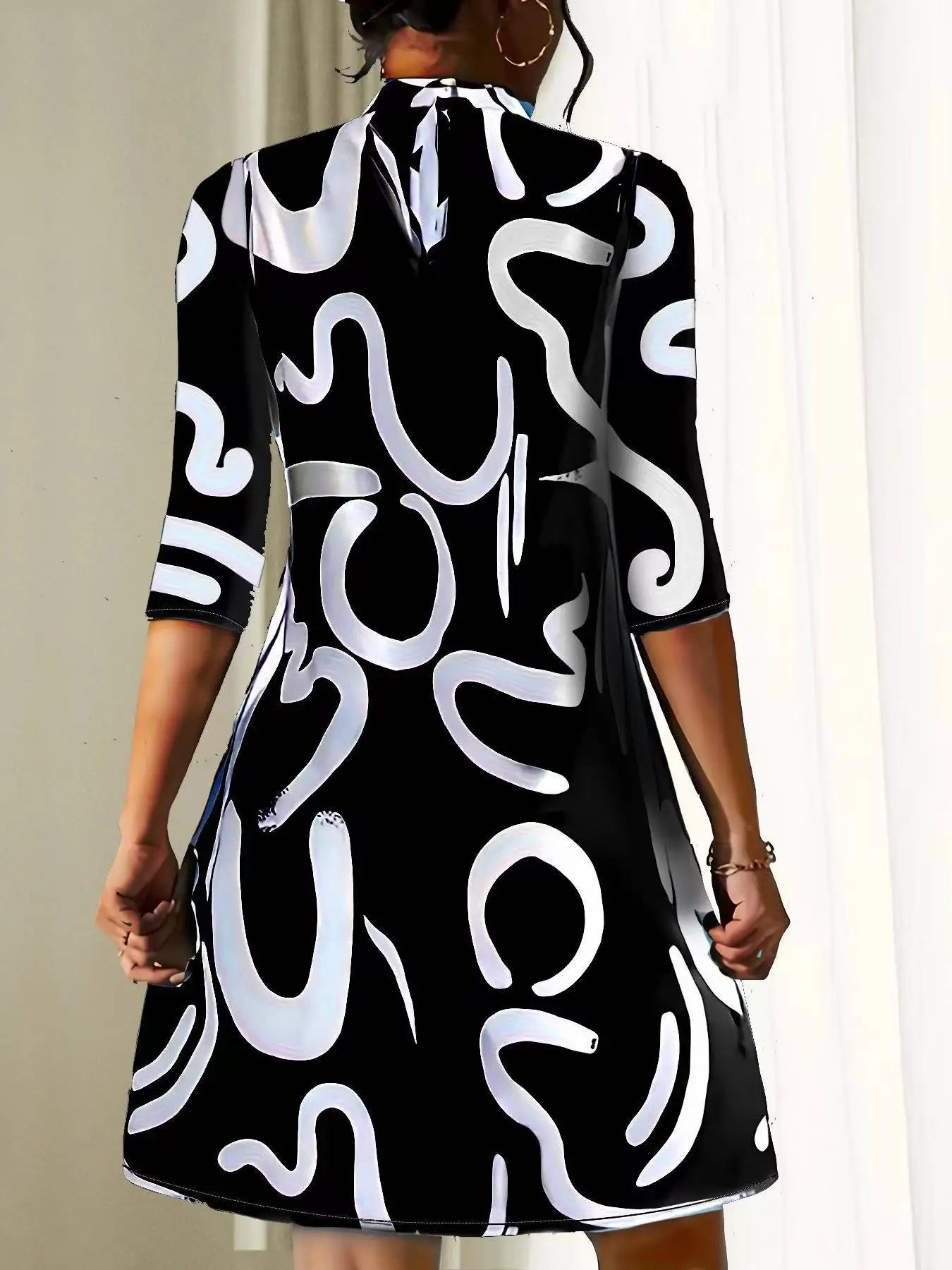 Chic Autumn Long Sleeve Print Mini Dress for Women - Image 13