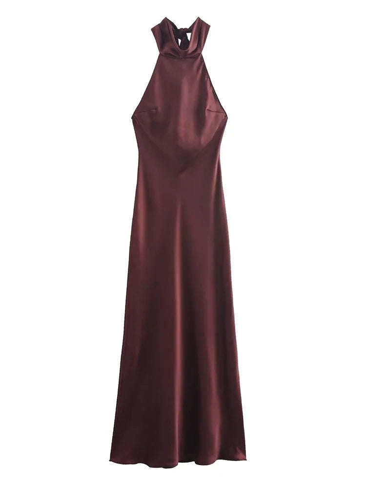 Elegant Backless Burgundy Satin Maxi Dress for Parties - Image 4