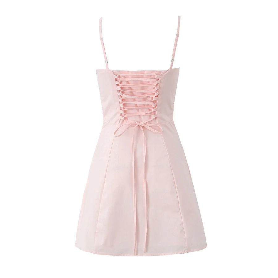 White Mini Dress with Lace-Up Back for Evening Parties - Image 22
