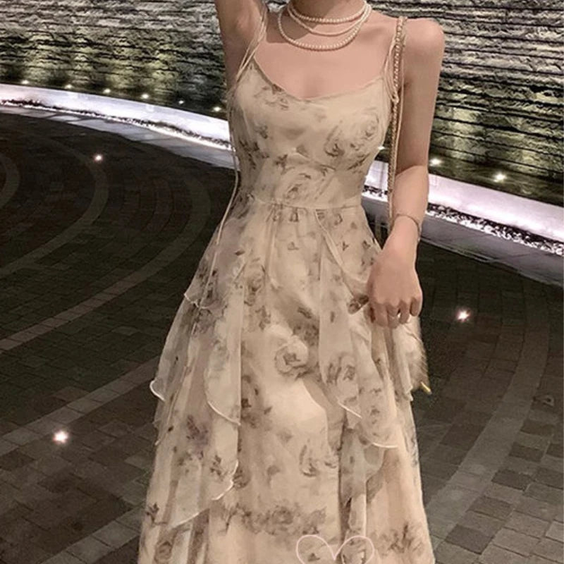 Elegant Long Floral Chiffon Midi Dress for Women - Image 4
