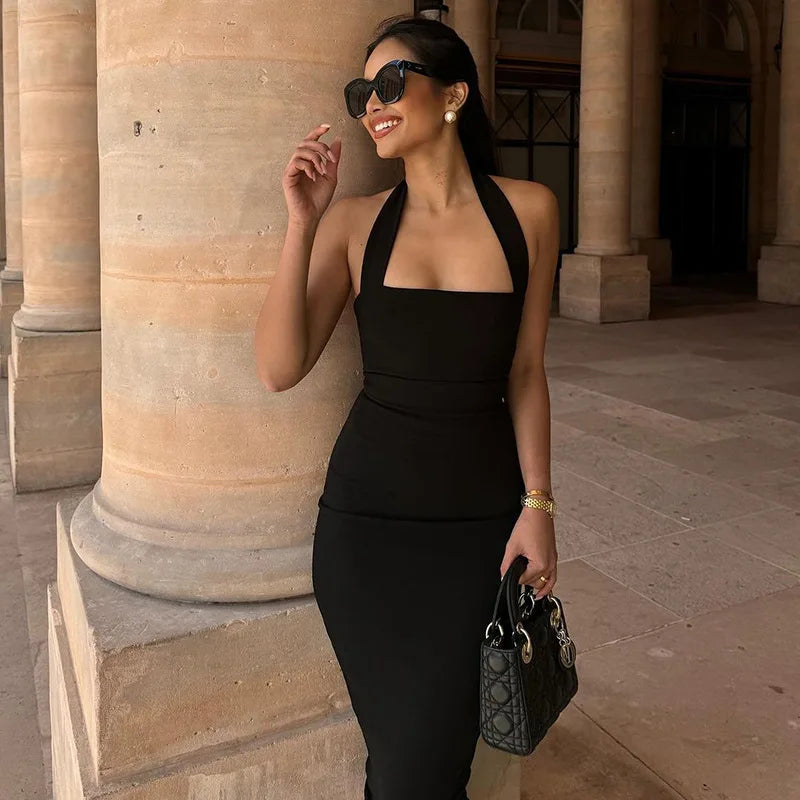 Elegant Backless One-Shoulder Black Bodycon Evening Dress - Image 25