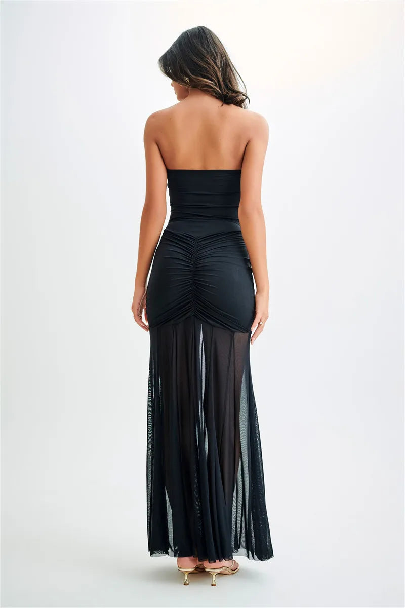 Elegant Off-Shoulder Ruched Maxi Dress for Summer Events - Image 30
