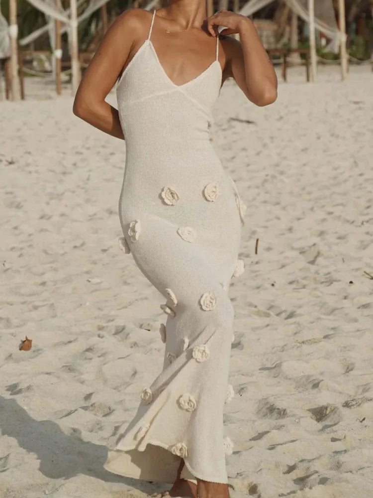 Floral Backless Knit Halter Dress for Women - Image 6