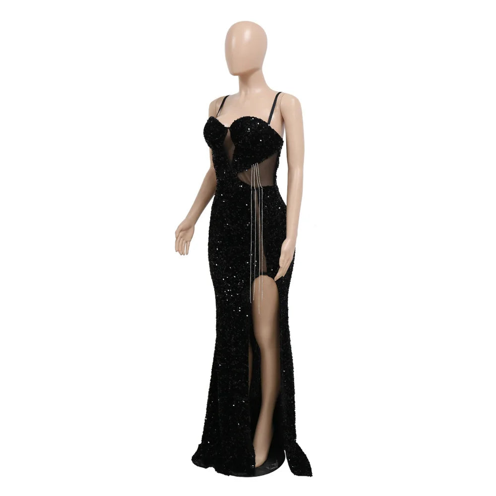 Elegant Sequin Spaghetti Strap Glitter Maxi Dress for Parties - Image 18