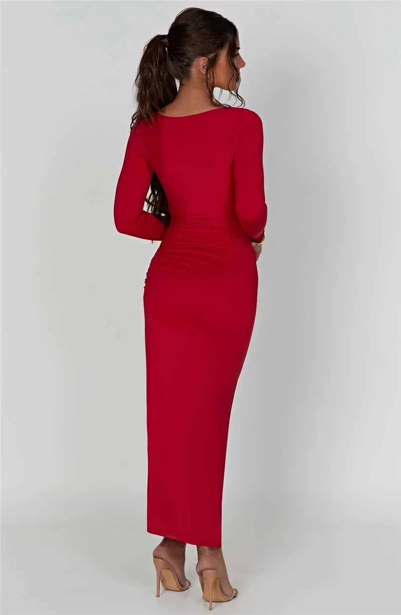 Elegant Long Sleeve High Split Maxi Dress for Women - Image 42
