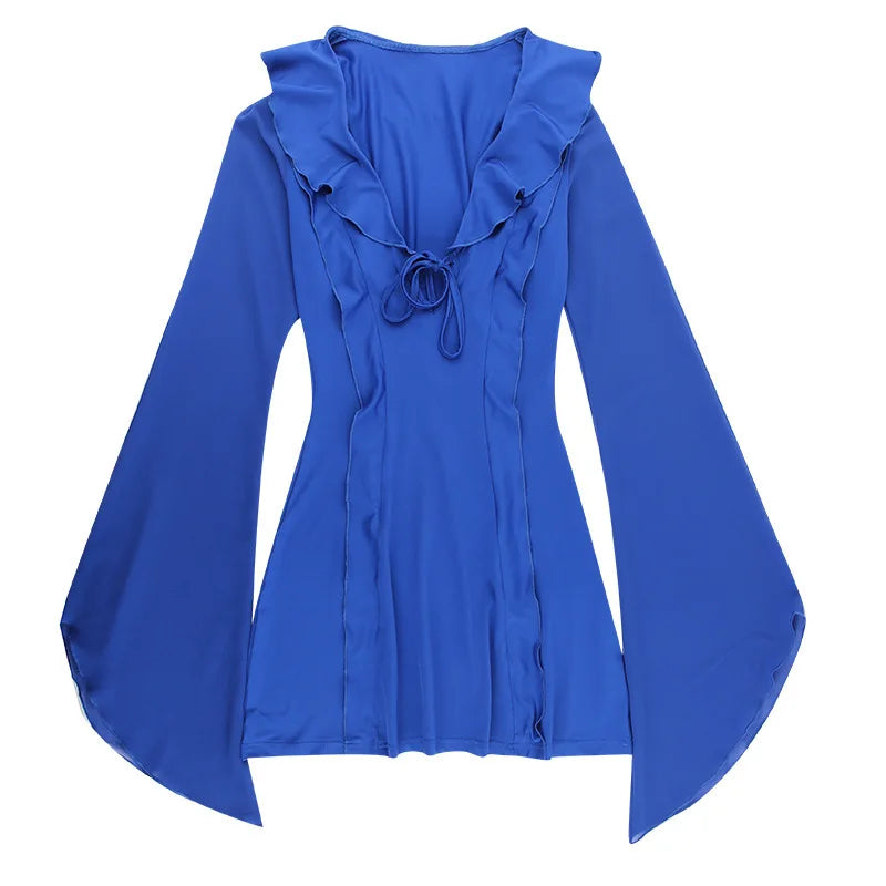 Summer V-Neck Mesh Bandage Mini Dress with Ruffles - Image 39