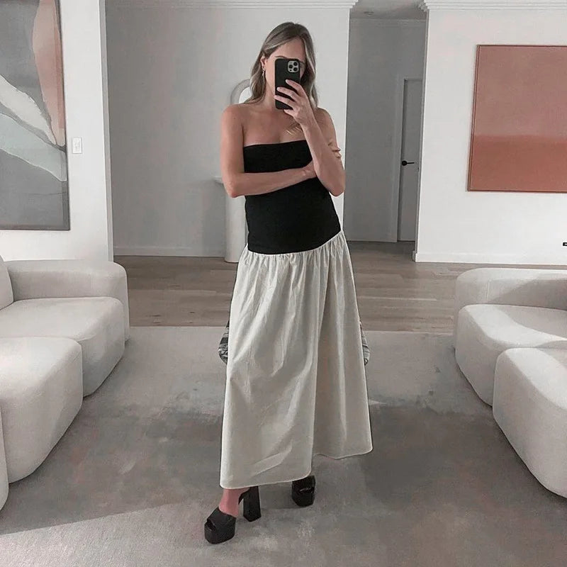 Stylish Off-Shoulder Patchwork Maxi Dress for Summer - Image 26
