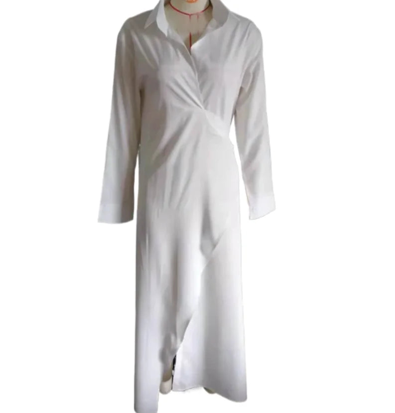 Elegant Long Sleeve Twisted Design White Dress for Fall - Image 10