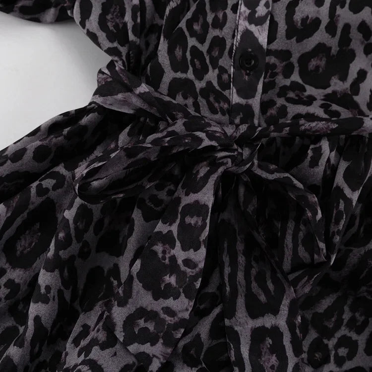 Chiffon Leopard Print Long-Sleeved Fluffy Dress for Women - Image 22