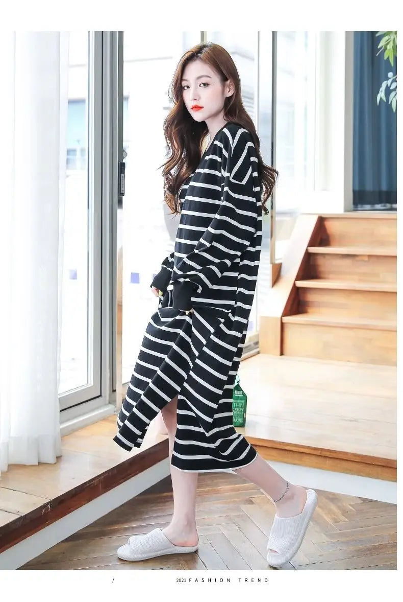 Plus Size Striped V-Neck Midi Dress - Casual Chic - Image 9