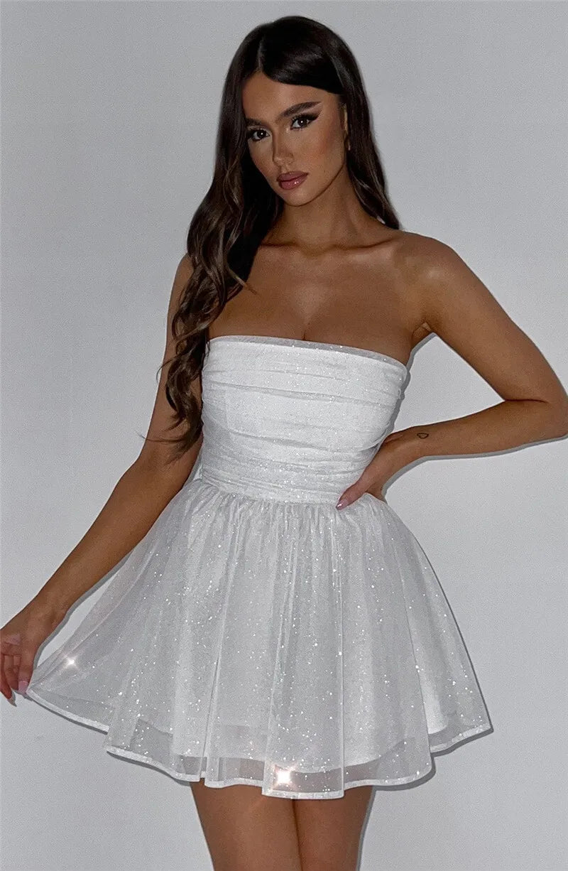 Sparkly Backless Mini Dress with Bow - Elegant Party Wear - Image 28