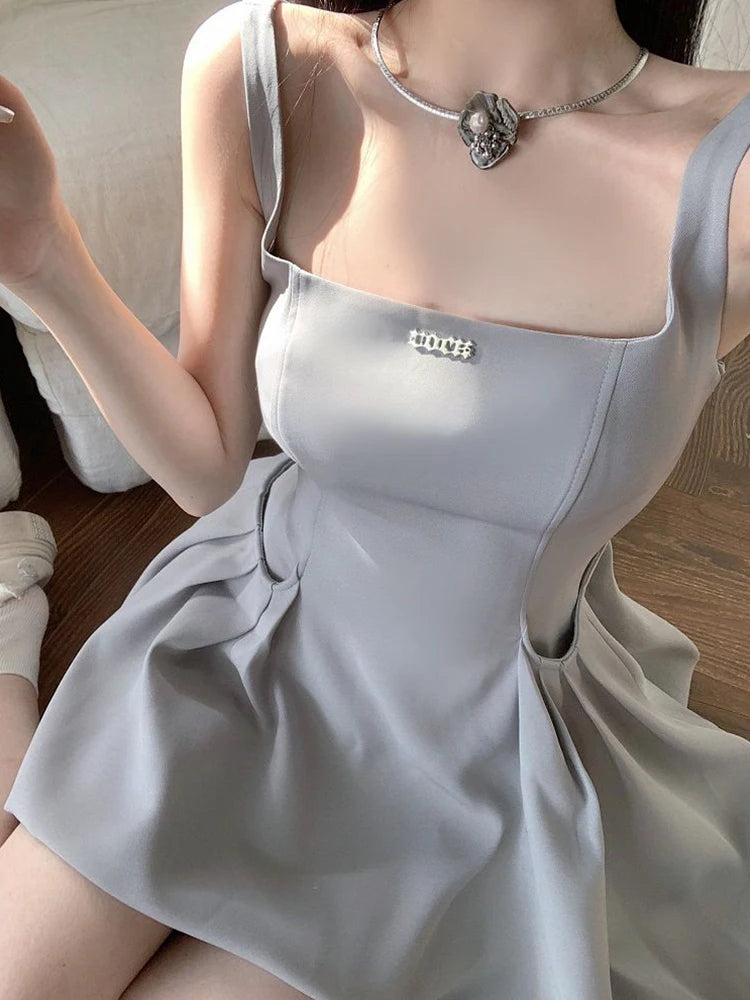Chic Summer Square Neck Sleeveless A-Line Mini Dress
