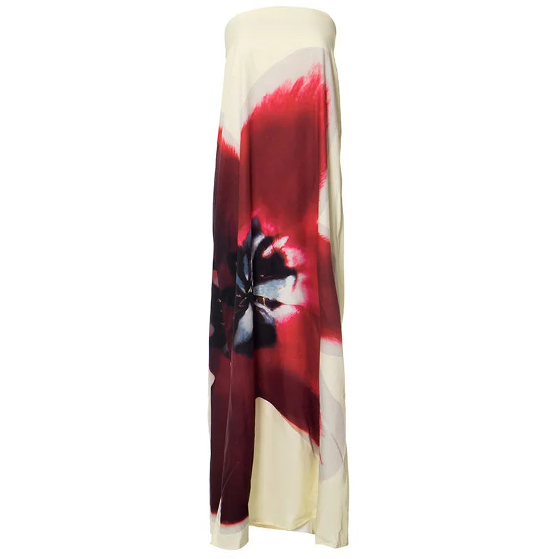 Elegant Floral Print Strapless Maxi Dress for Women - Image 23