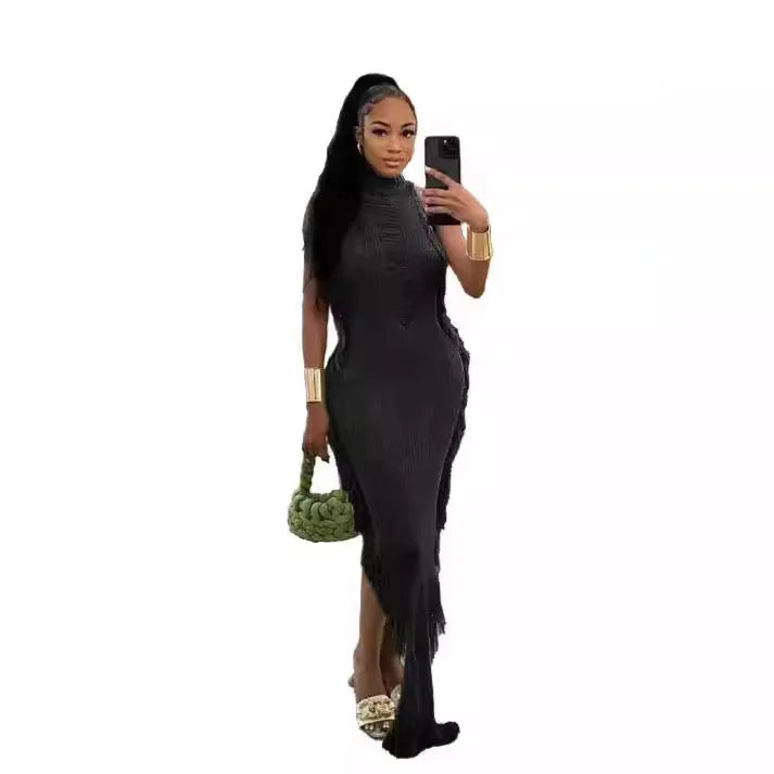 Summer Hollow Out Tassel Maxi Dress - Sleeveless Bodycon - Image 8