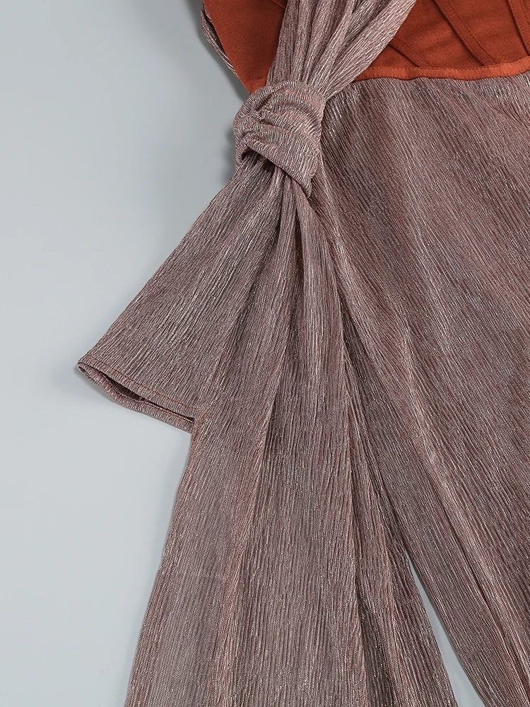 Elegant Brown Glitter One Shoulder Bodycon Maxi Dress - Image 19
