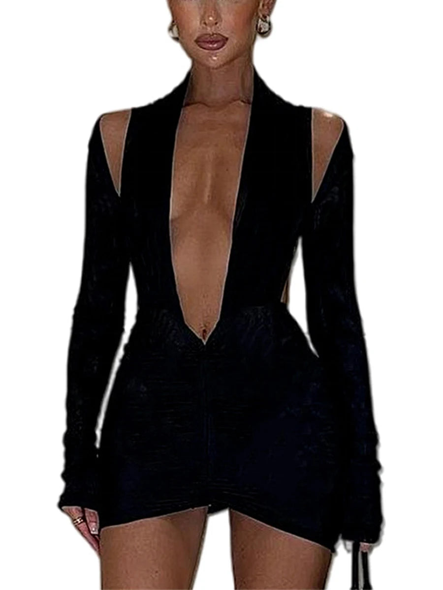 Chic Backless Long Sleeve Bodycon Dress for Cocktails - Image 3
