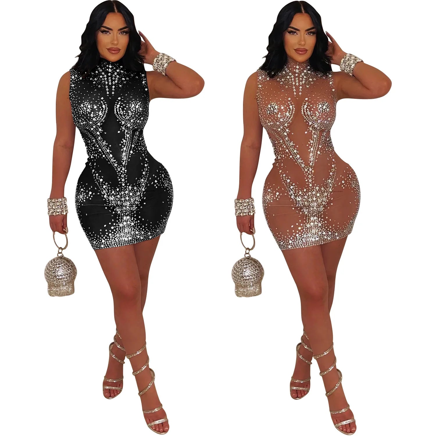 Sexy Mesh Sleeveless Dress with Diamond Detail – Summer Style - Image 18