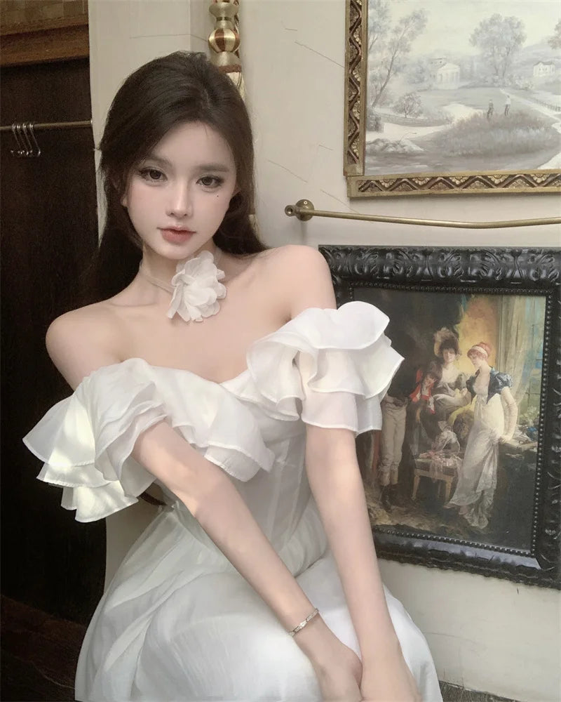 Elegant White Strapless Midi Dress for Summer Parties - Image 20