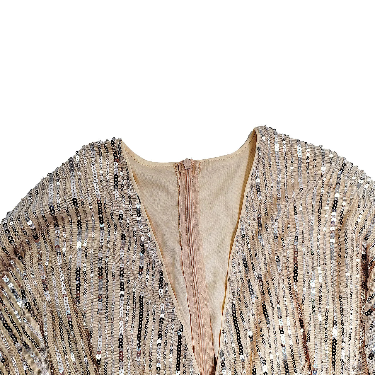 Elegant V-Neck A-Line Sequins Evening Dress for Women - Image 45