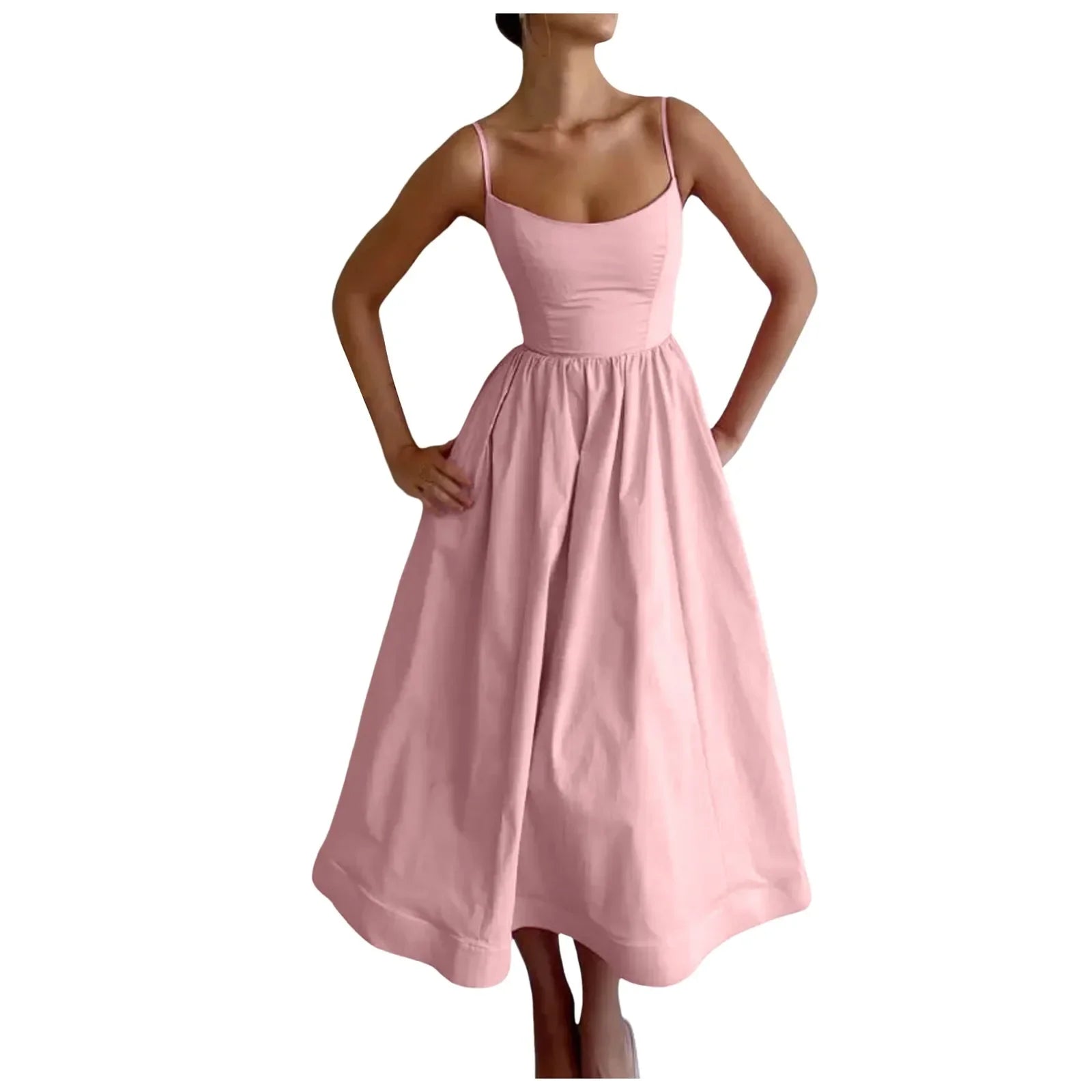Elegant Pink Pleated Sleeveless Midi Dress for Women - Image 6