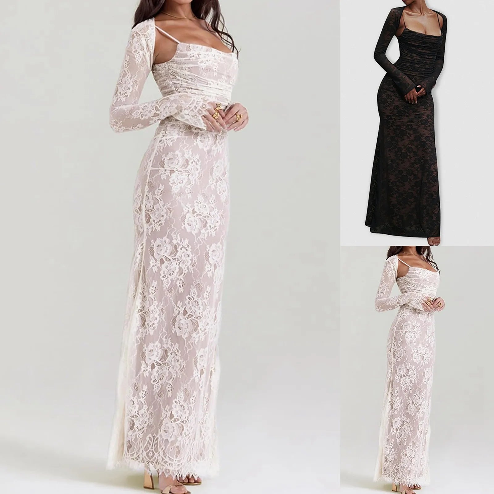 Elegant Summer Lace Bodycon Dress with Detachable Cape - Image 15