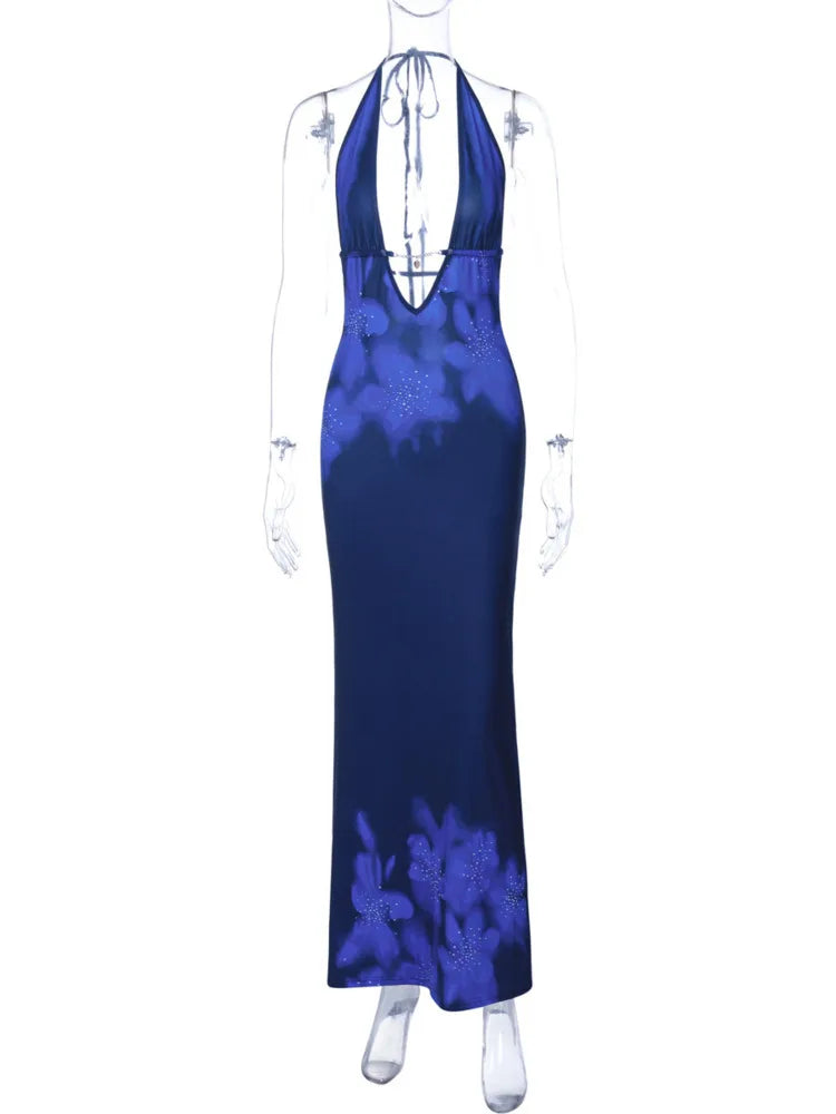 Floral Print Backless Maxi Dress with Deep V Neck - Image 7