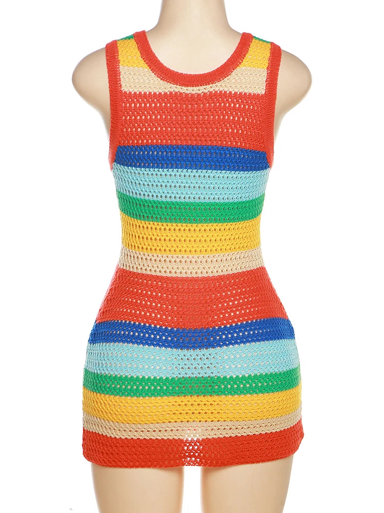 Multicolor Striped Sleeveless Mini Dress for Women - Image 12