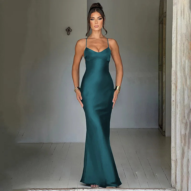 Elegant Backless Satin Summer Long Dress for Parties - Image 21