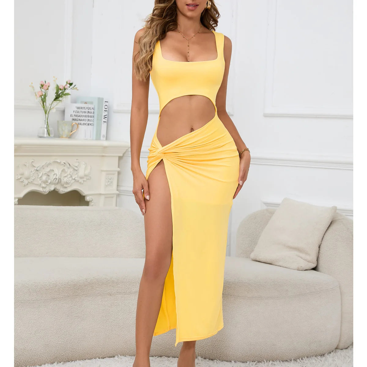 Elegant Summer Solid Color Hollow Navel Dress for Women - Image 9
