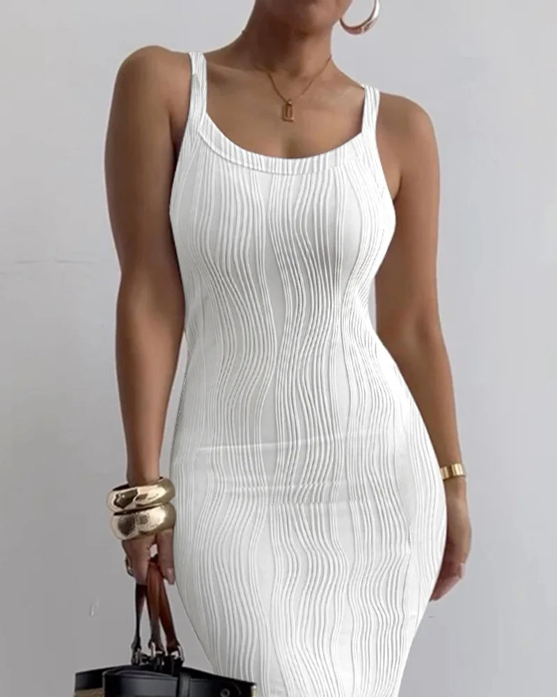 Summer Women's Casual Stripe V Neck Dress - Image 5