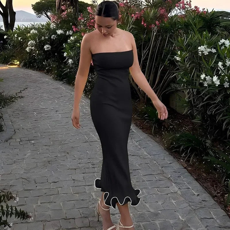 Black Ruffle High Waist Mini Dress for Women - Image 32